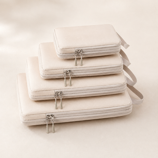 Pack de 4 organizadores de viaje con compresión – Beige