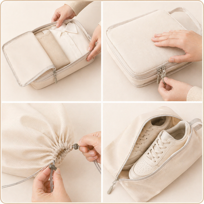 Pack de 4 organizadores de viaje con compresión – Beige