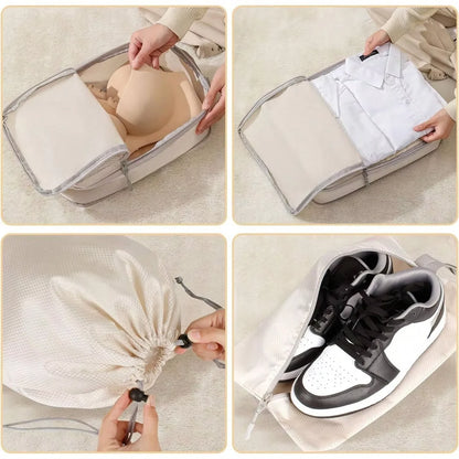 Pack de 4 organizadores de viaje con compresión – Beige